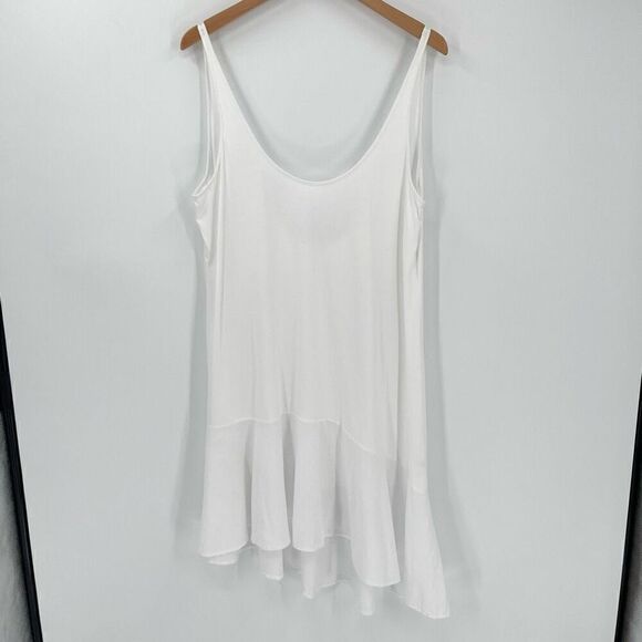 Skin Asymmetrical Sleeveless Scoop Neck Swimsuit Coverup Women 4/XL White Soft - Picture 1 of 5